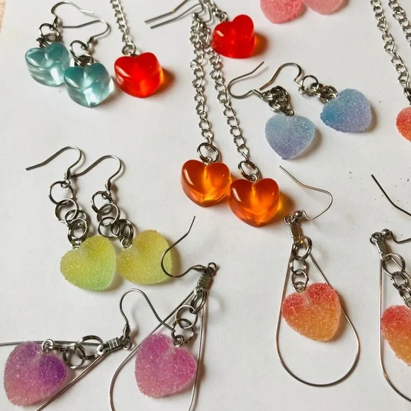 Blue Kawaii Candy Soft Gummy Heart Ombré Handmade Stainless Steel Earrings - Picture 12 of 15